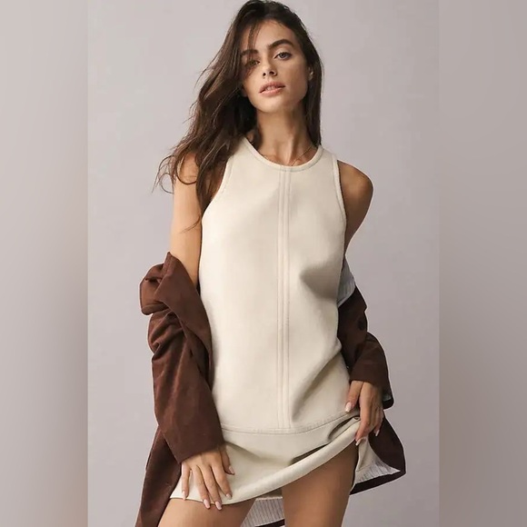 Anthropologie Dresses & Skirts - Anthropologie Cream Sleeveless Shift Dress w/ Faux Leather Hem LP
